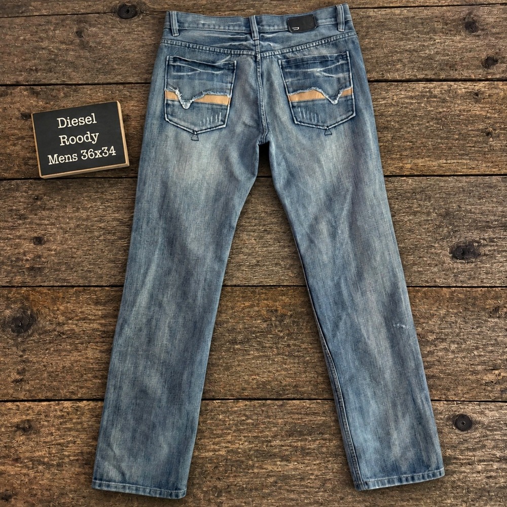 Diesel Roody Mens 36x34 Straight Leg Blue Faded Jeans Made in Italy 00ECAL A6001